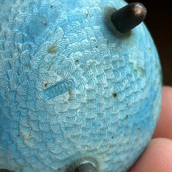 Set of Vintage Chinese Mini Cloisonne Stacked Salt Pepper Shaker Cellars - Picture 8 of 11